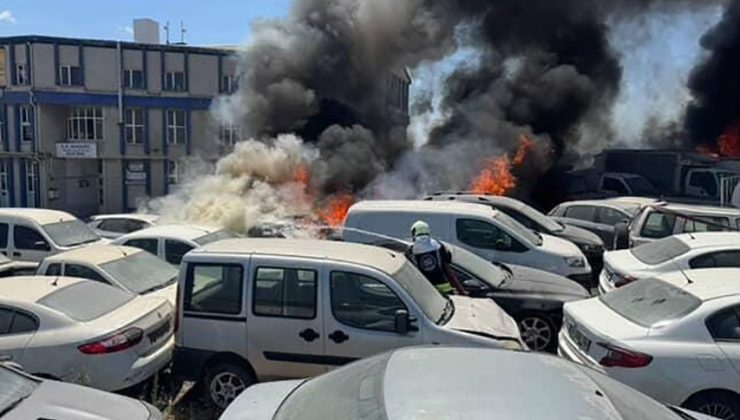 Yediemin otoparkında 10 araç alevlere teslim oldu